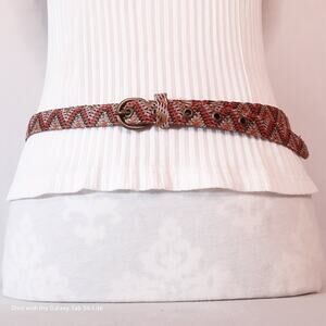 💎Chevron Print Fabric Skinny Belt Large Waist Brown Orange Beige